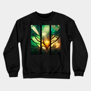 Glowing Stained Glass Green Tree Lotus Crewneck Sweatshirt